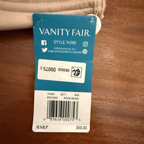 Vanity Fair Beauty Back‎ Strapless Underwire Bra Size 40D Rose Beige Style 74380 - Picture 4 of 6